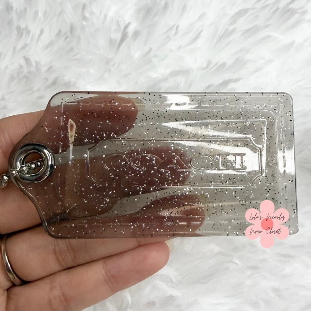 3” COACH Poppy Clear Gray Silver Fob Bag Charm Hang tag Hangtag